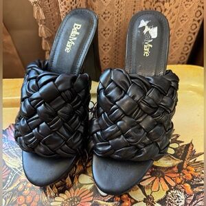 Bella Marie Black Mules with Woven Design